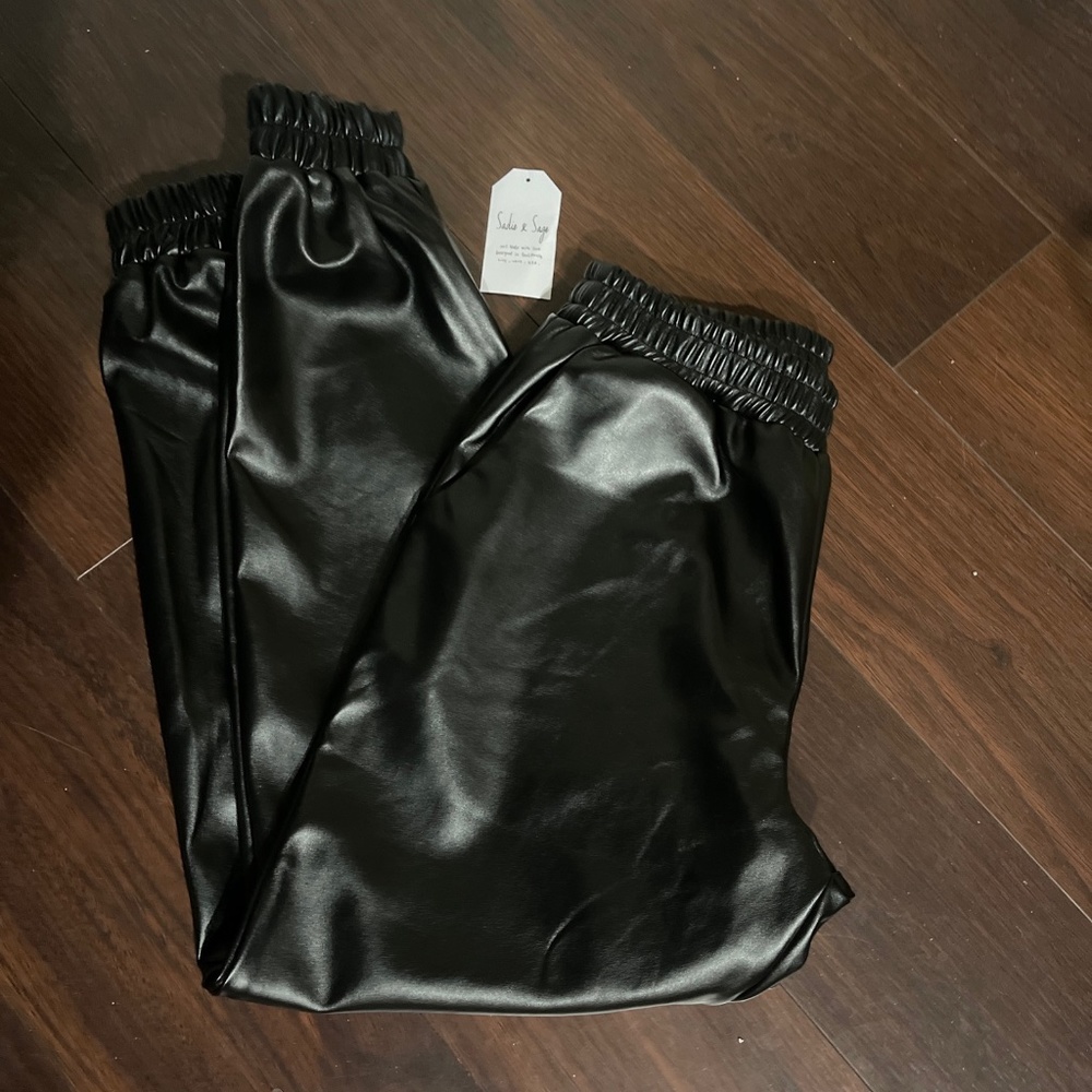 Sadie and Sage City Gal Black Joggers Small to Medium Leather look